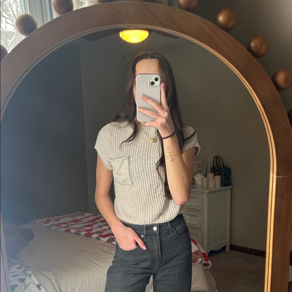 Pink Rose Cream Short Sleeve Sweater Top